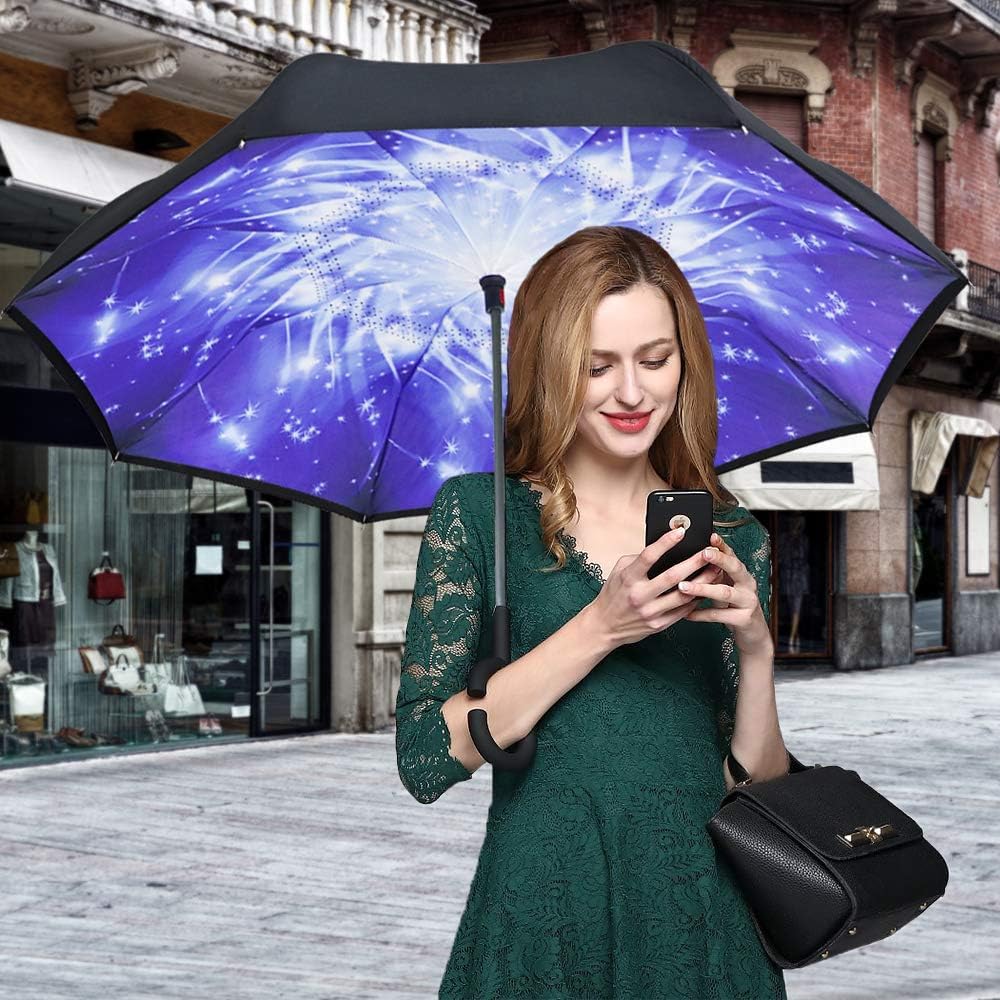 ZOMAKE Inverted Umbrella, Double Layer Reverse Umbrella Large Upside Down Umbrella with UV Protection, Windproof Inside Out Umbrella for Women with C-Shaped Handle