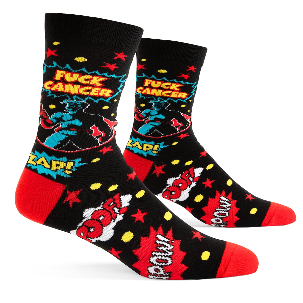 Lavley Men's Beat Cancer Socks - Fun Novelty Gift for Cancer Patients, Doctors, Nurses and Survivors (F Cancer Superhero)