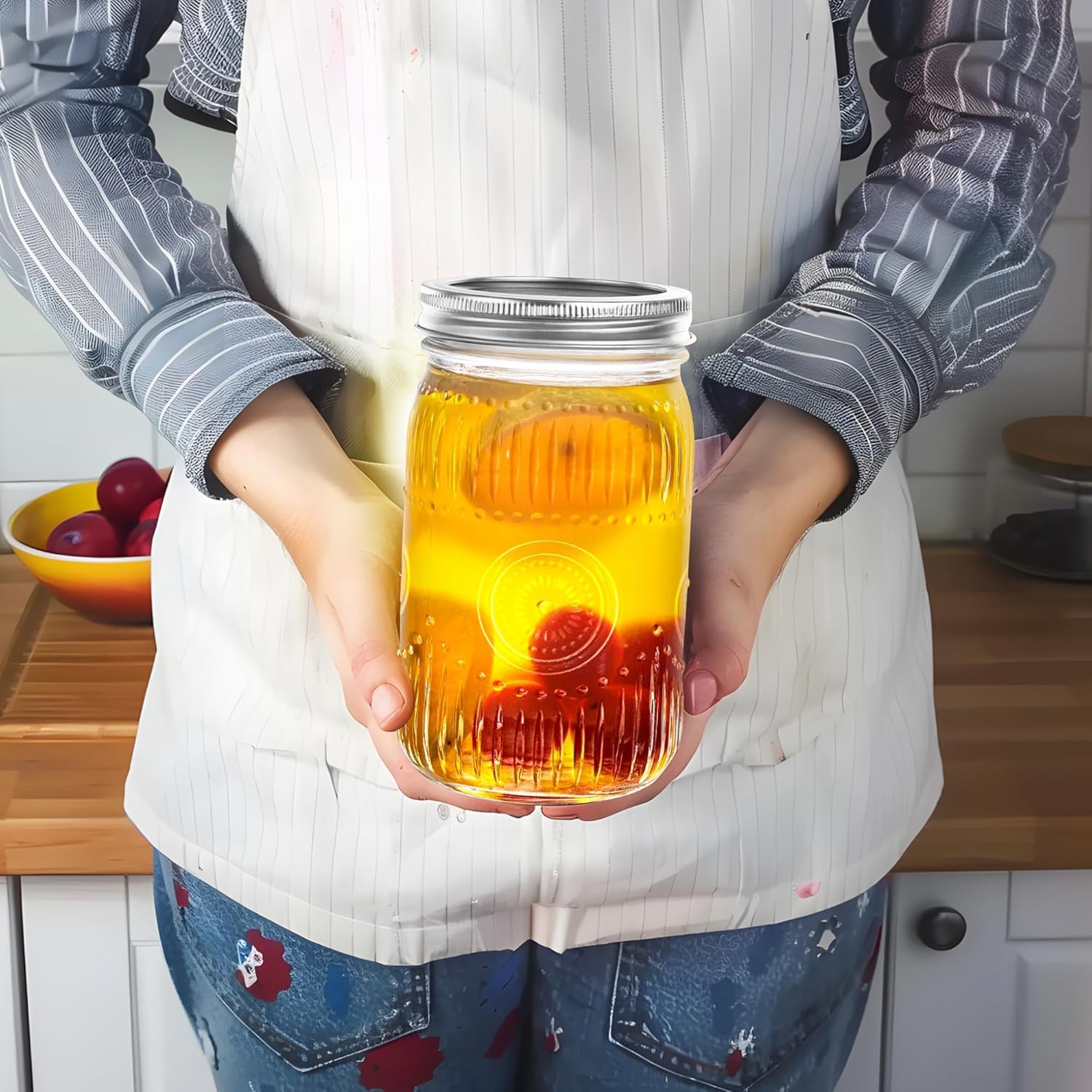 Pack de 4 Tarros de Cristal con Tapa, Vasos con tapón de rosca