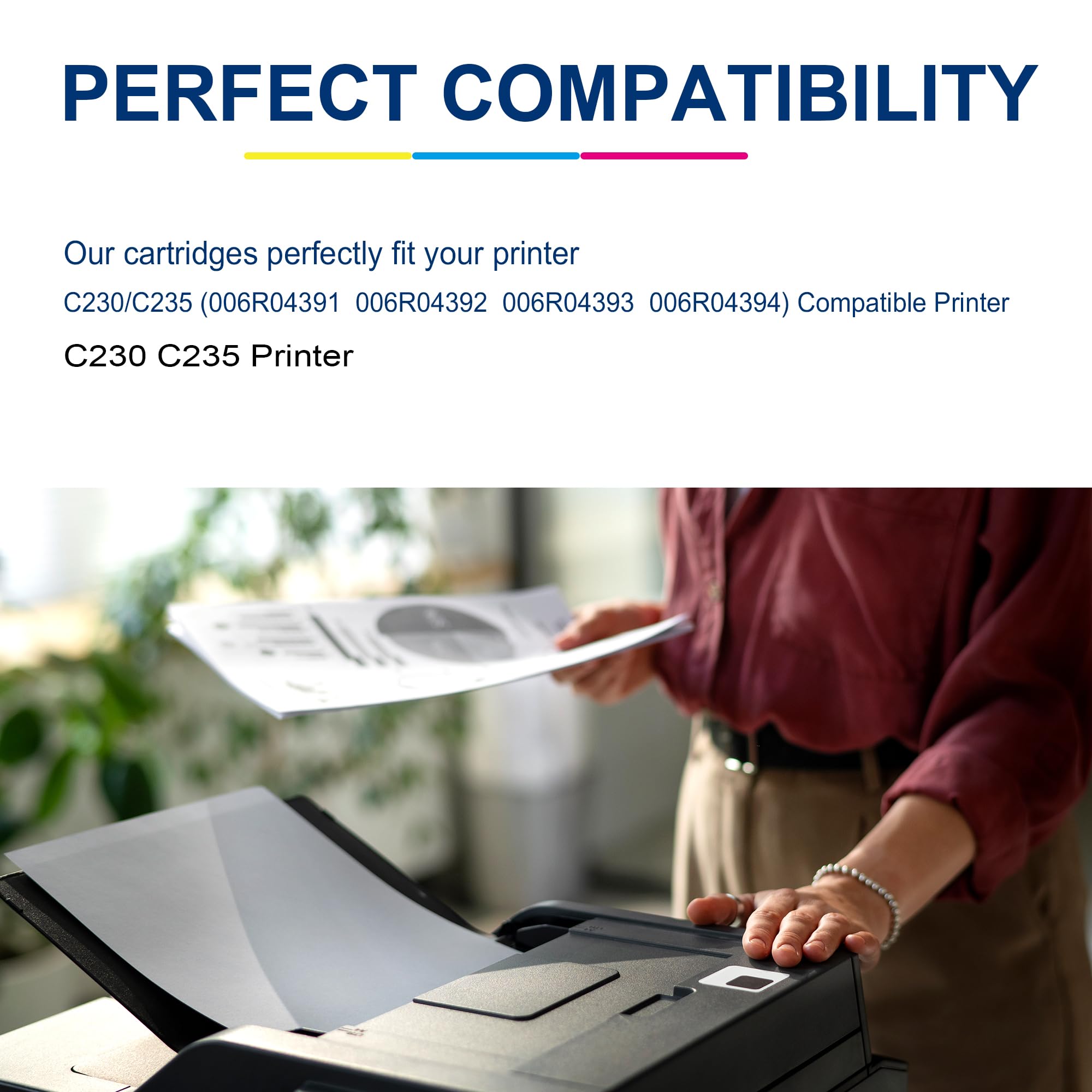 C230 C235 High-Yield Toner Cartridge 4 Pack for Xerox Replacement 006R04391 006R04392 006R04393 006R04394 Works with Xerox C235DNI/C230DNI Printer (Black,Cyan,Magenta,Yellow)