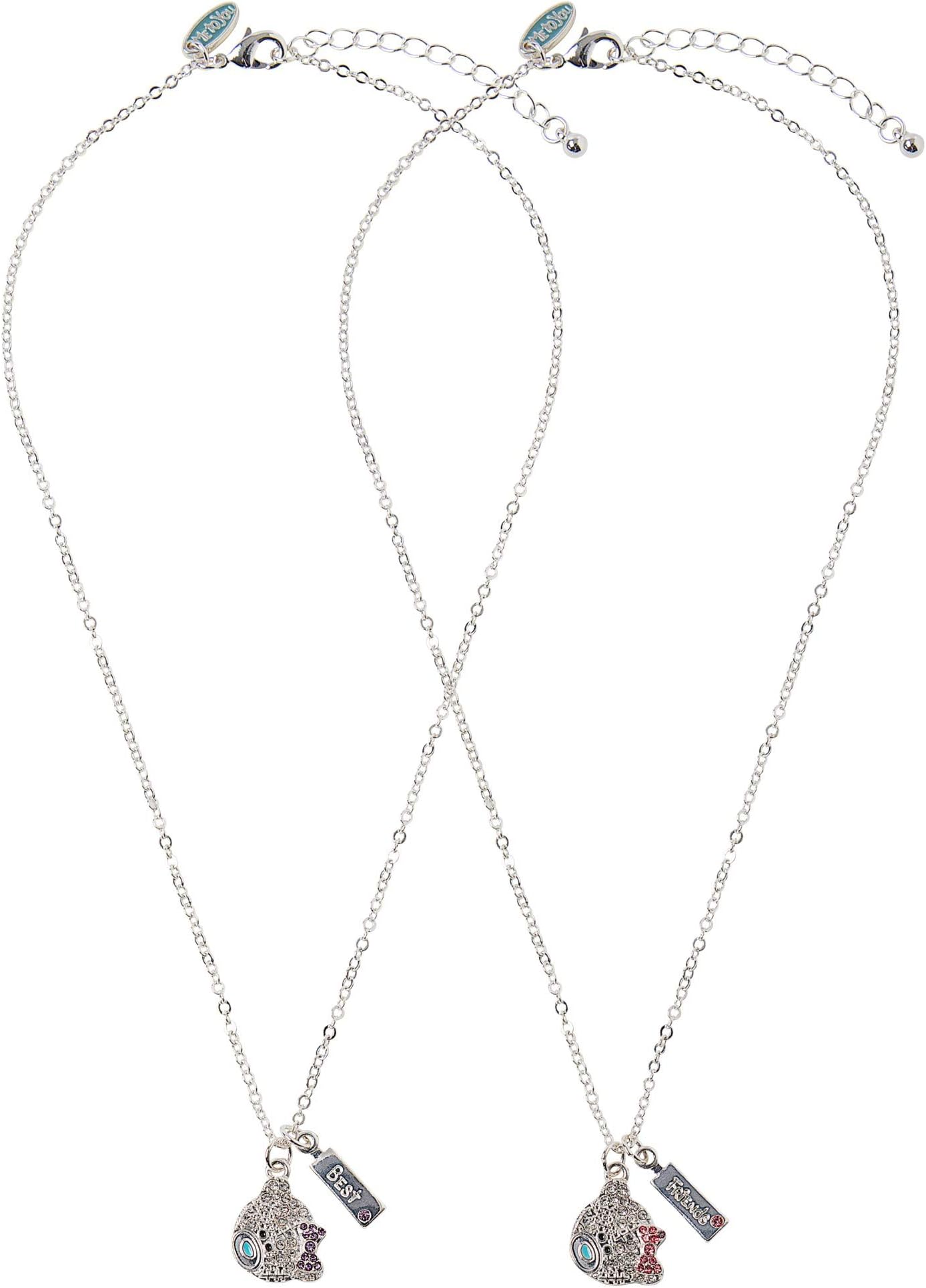 Crystal Tatty Teddy Best Friend Necklace Set,Blue,Pink