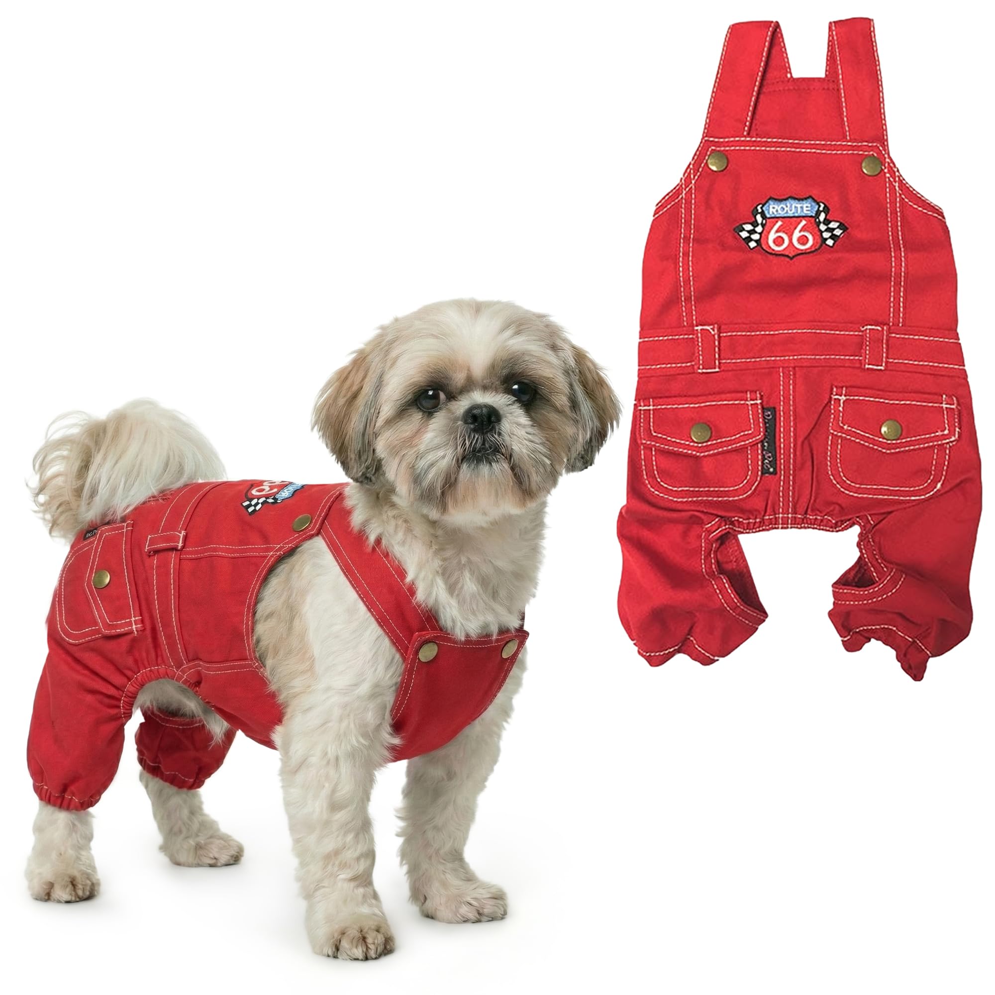 Amazon.com : Parisian Pet Red Dog Overalls - Route 66 Denim Dog