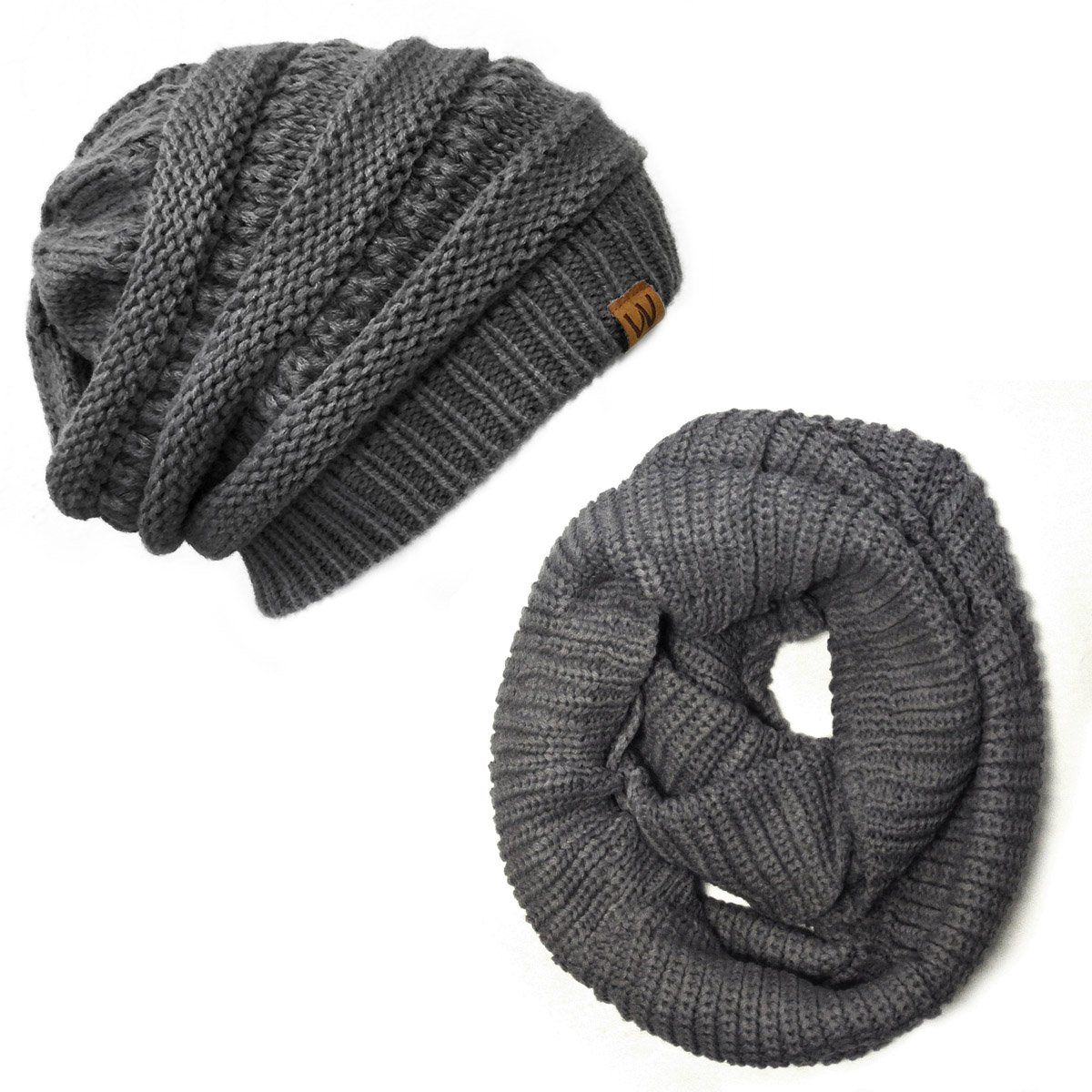 Thick Knitted Winter Infinity Circle Scarf and Slouchy Beanie Set-image-36