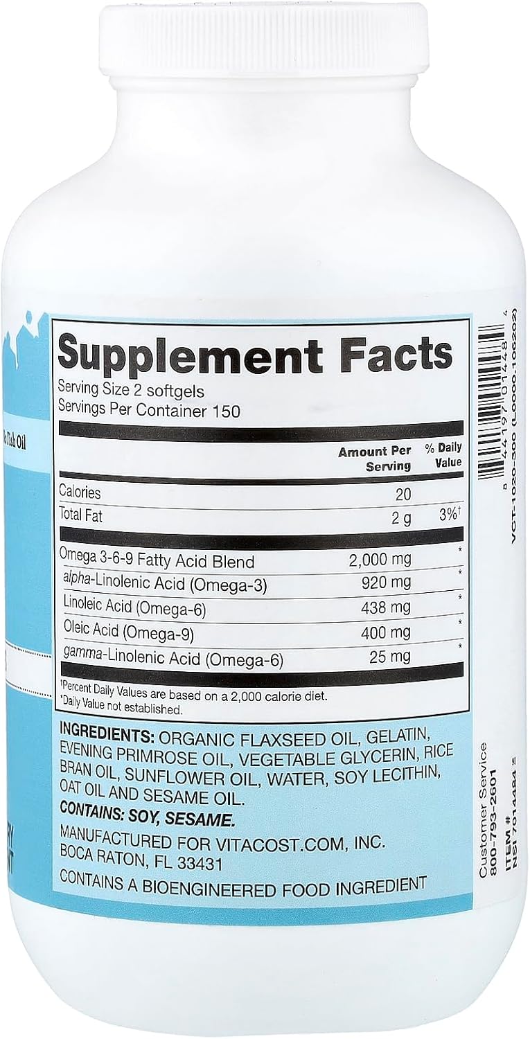Vitacost Omega 3-6-9 Oil Blend, 300 Softgels (1,000 mg per Softgel)