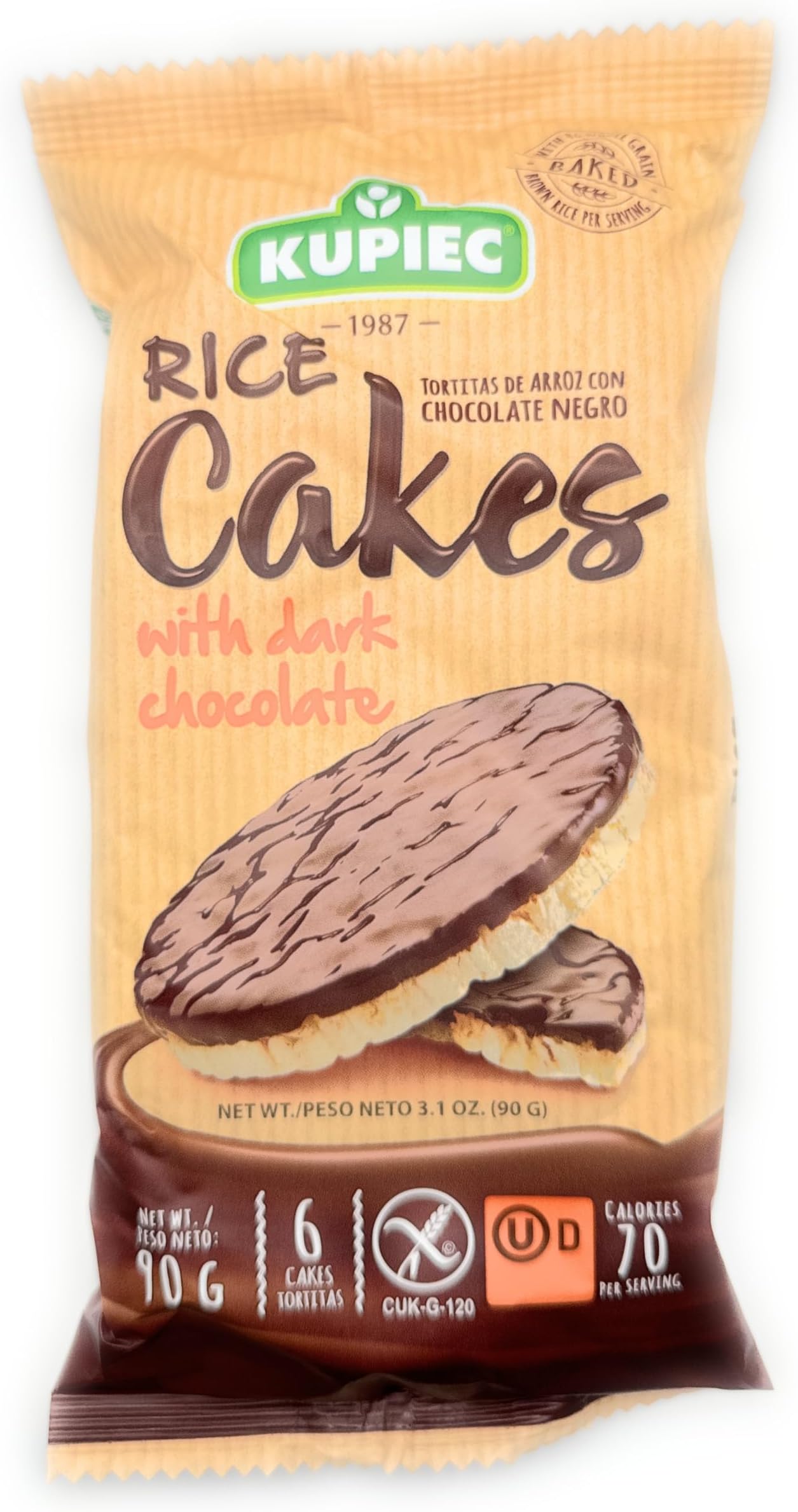 RICE CAKES WITH DARK BELGIAN CHOCOLATE 90G (3.1OZ) 2 PACK