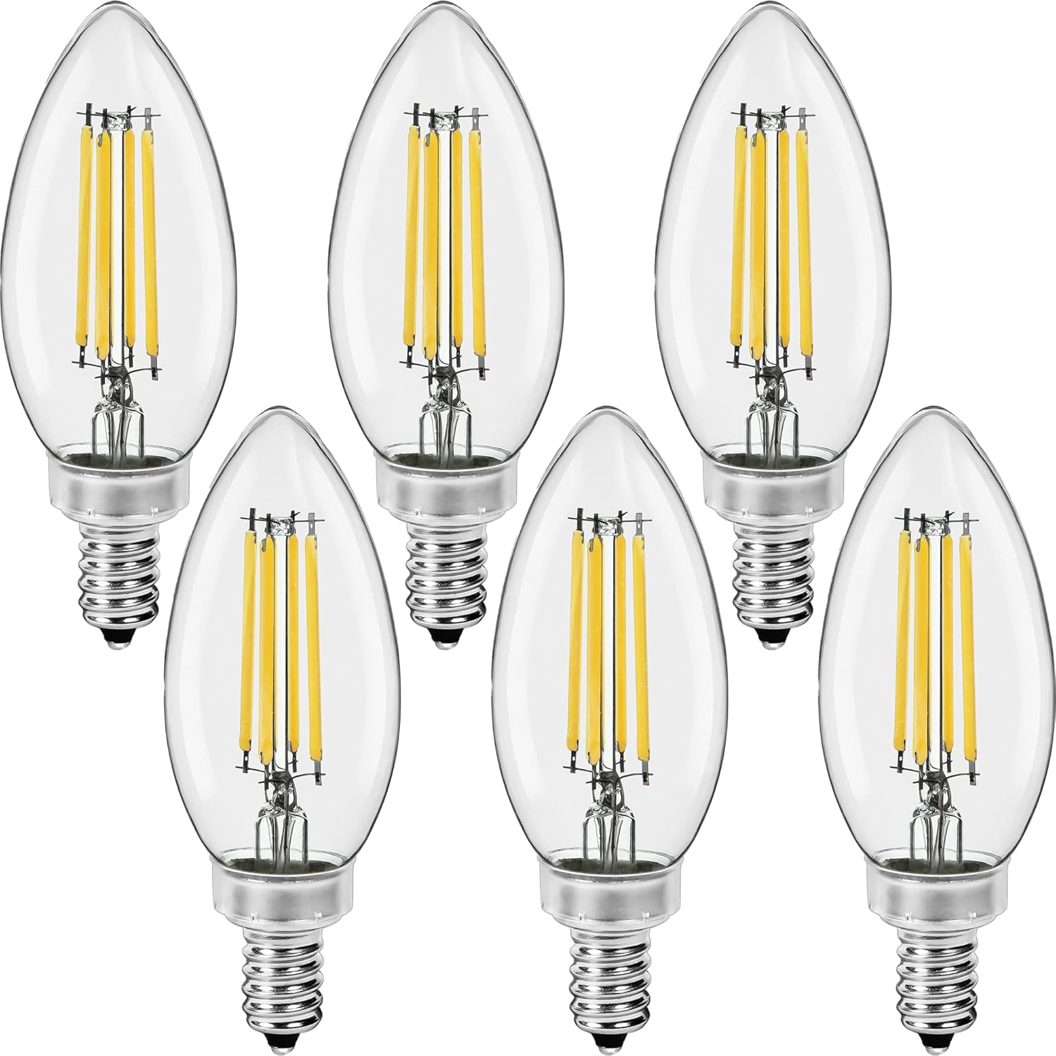Great Eagle Lighting Corporation Candelabra B11 LED 5000K Daylight Light Bulbs 60W 500 Lumens, Dimmable, Filament E12 Candle, UL Listed (6 Pack)