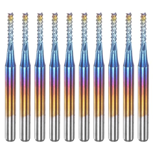 10 Uds. Fresas de extremo CNC Router Bits 18 "Shank 0.071 in Blue Coated Tungsten Carburo Fresas para PCB Acrílico Madera Aluminio Metal