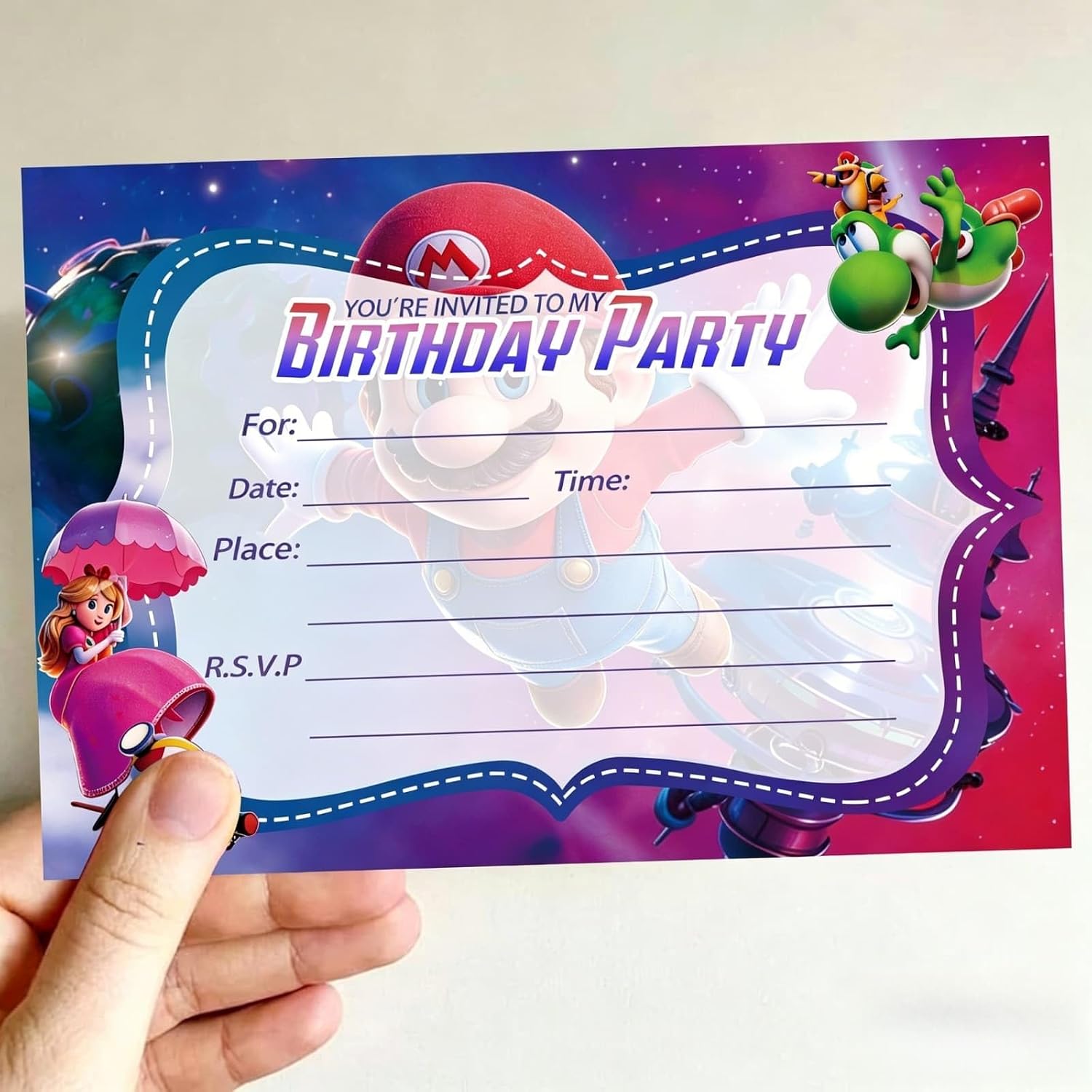 16pcs Mario Birthday lnvitation Cards Gift Cards with Envelopes and 16pcs Mario Stickers Party Decorations for Theme Party Supplies