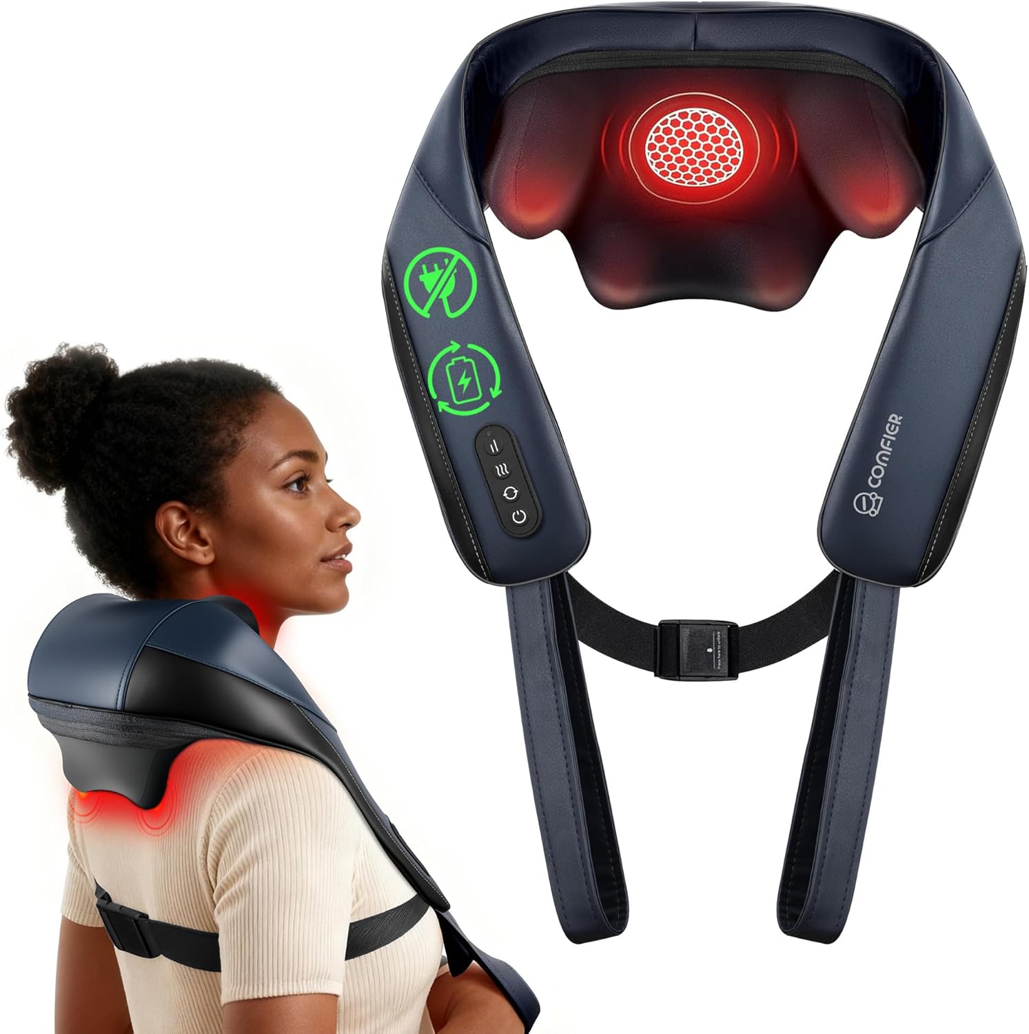 COMFIER 2026 Nackenmassagegerät mit verbesserter Graphenheizung, 4D Shiatsu Nacken Schulter Massagegerät Kabellos, Tiefenmassage für Nacken, Schultern und Rücken, Geschenk für Frauen und Männer