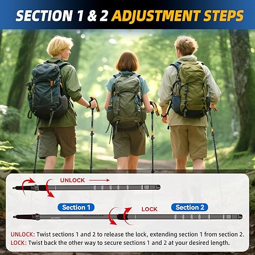 Miniatura 4 de Clostnature Trekking Poles for Hiking Collapsible Lightweight Hiking Poles, 2 Pack Aluminum Walking Sticks for Women, Men, Seniors, Retractable