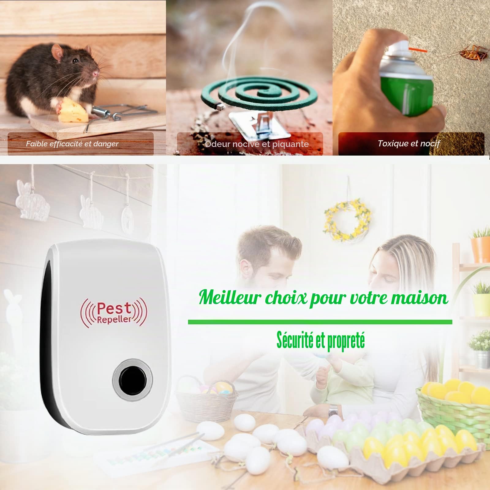 Ultrason Souris et Rats,Répulsif Ultrasons Anti-Moustiques Intérieur Dispositif Anti Souris Insectes, Moustiques, Cafards, Rats, Fourmis, Araignées 4 Pack