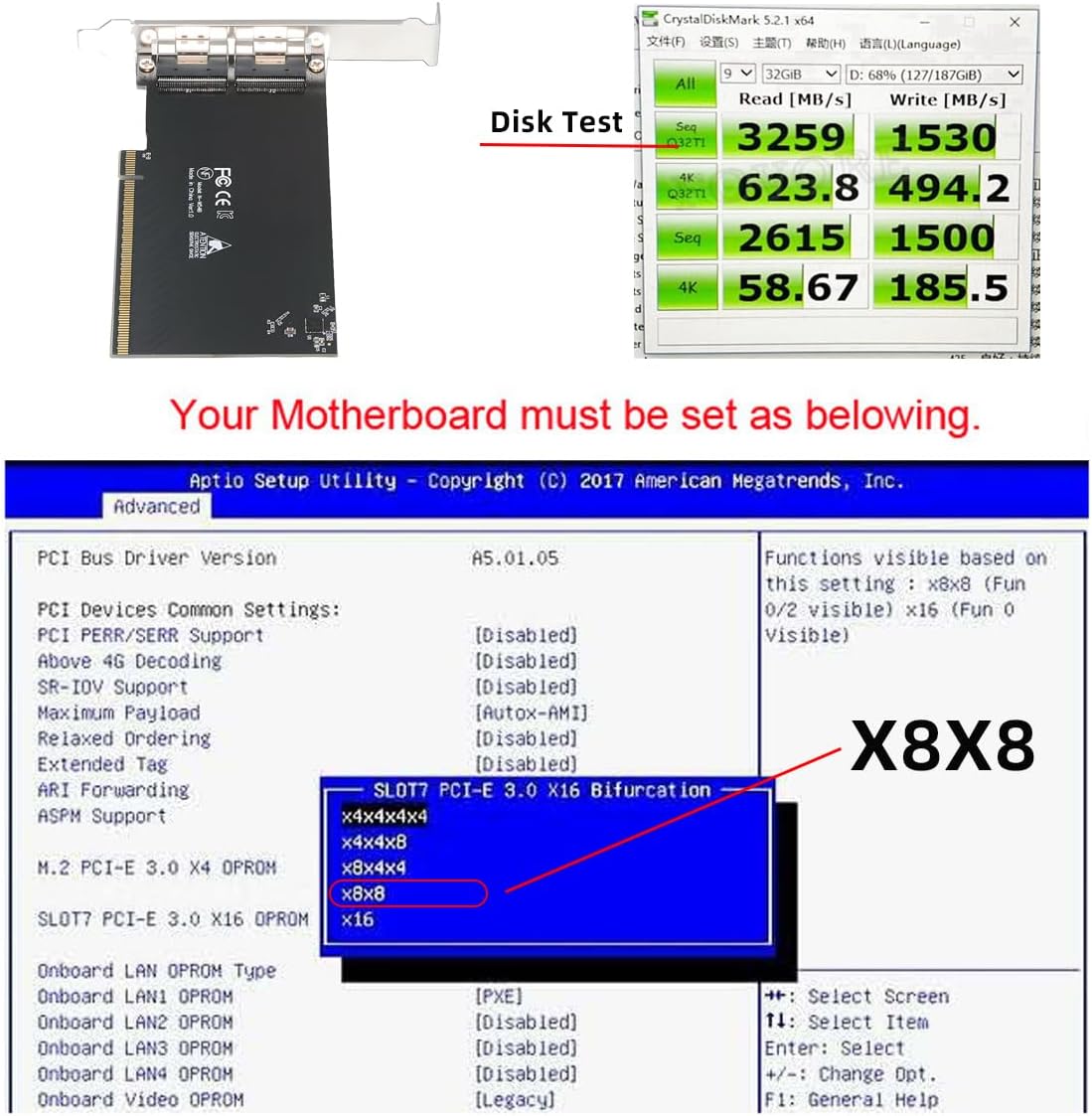 External Slimline Dual SFF-8654 8X 74Pin to PCIE 16X Express 3.0 PCIE4.0 Detachable Bifurcation Virtual Raid Card VROC Raid0 Hyper Adapter