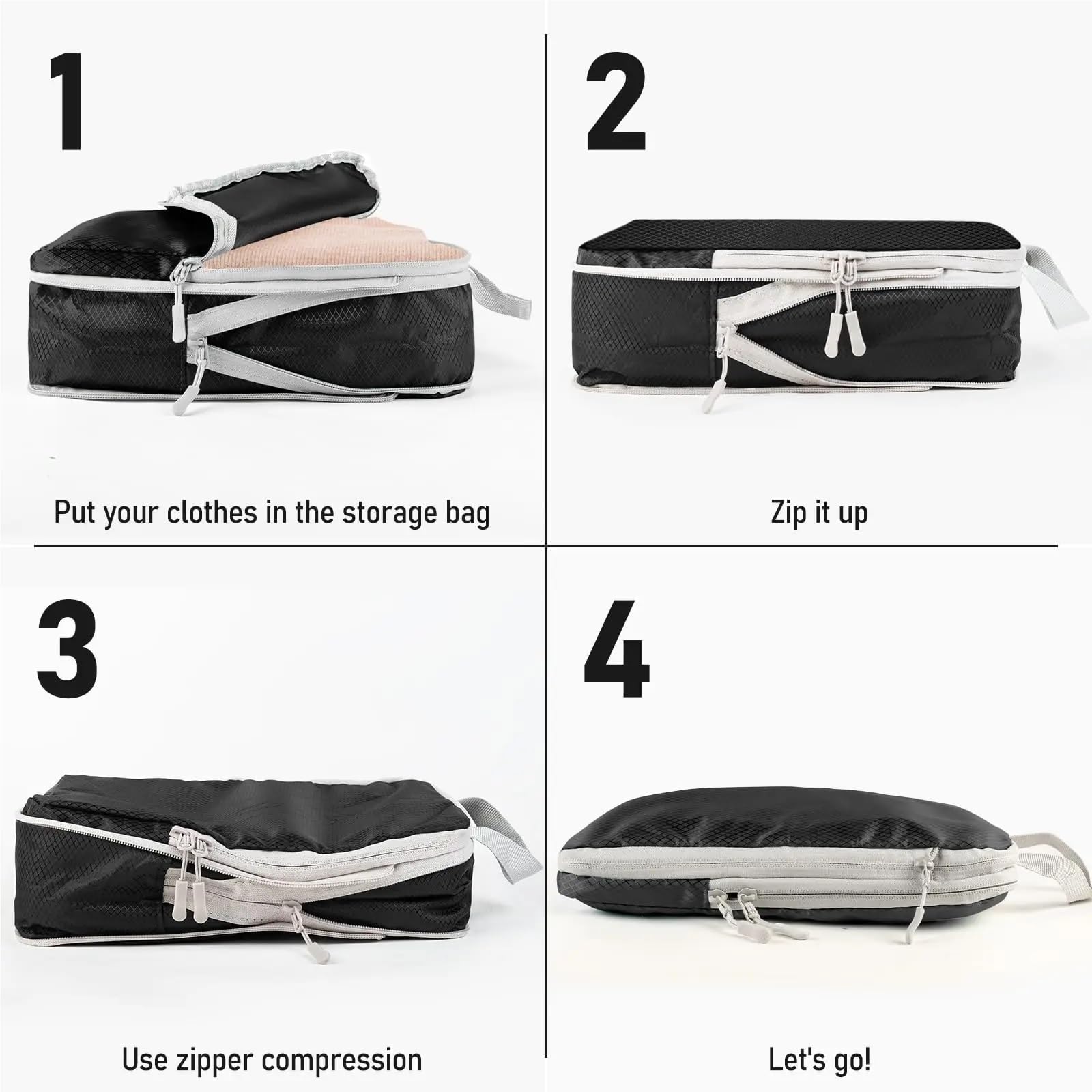 Lot de 3 cubes d'emballage de compression pour bagage à main (rouge)