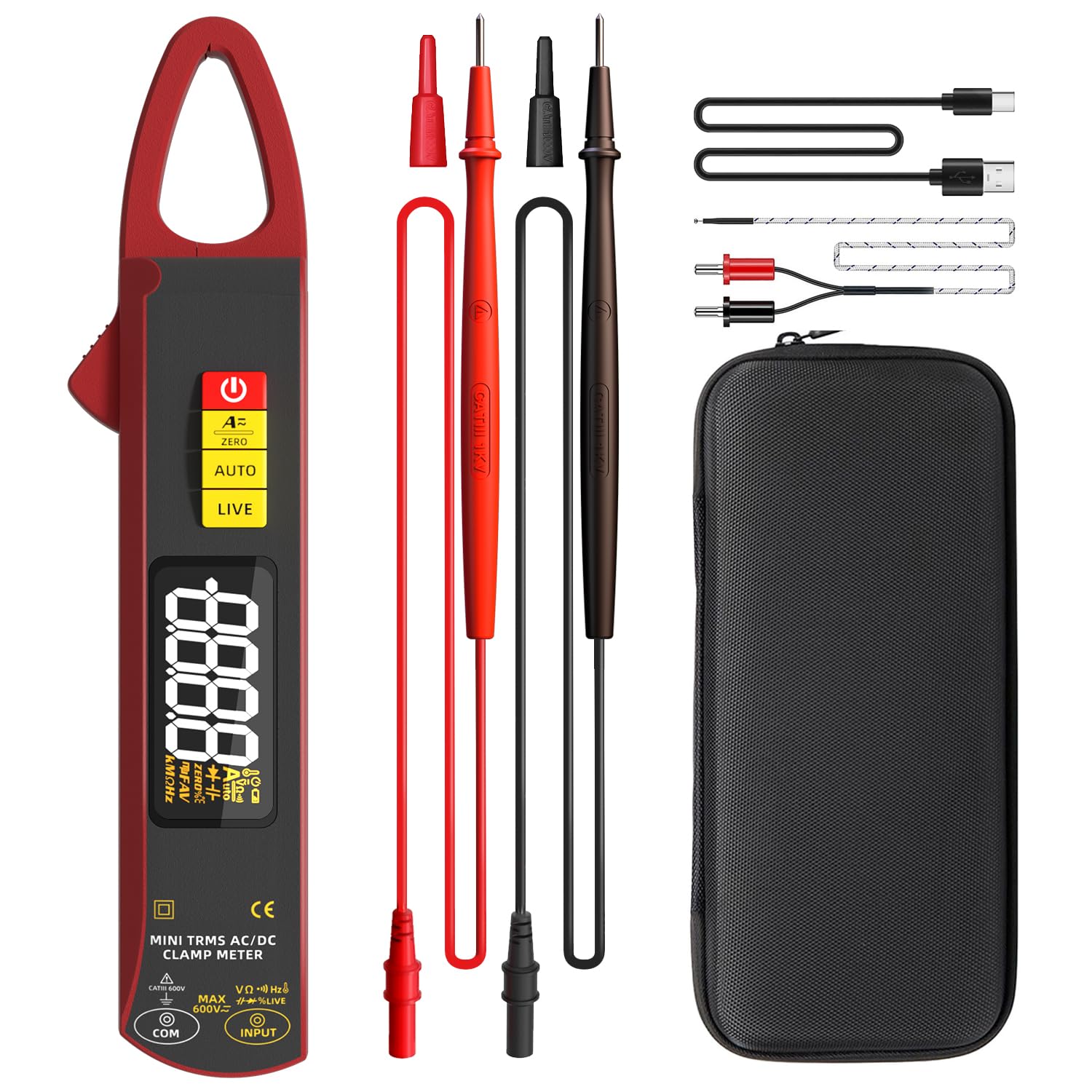 BSIDE UX2 Digital Stromzange DC AC TRMS 200A Klein Mini, Smart Multimeter Wiederaufladbar für Spannung Strom Kapazität Widerstand Dioden Frequenz Temperatur und Stromleitungen Messen