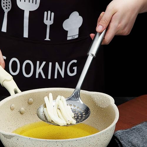 Miniatura 7 de Berglander Skimmer, colador de acero inoxidable, espumador de cocina, cucharas ranuradas, espumador para cocinar, cuchara de colador, cuchara de