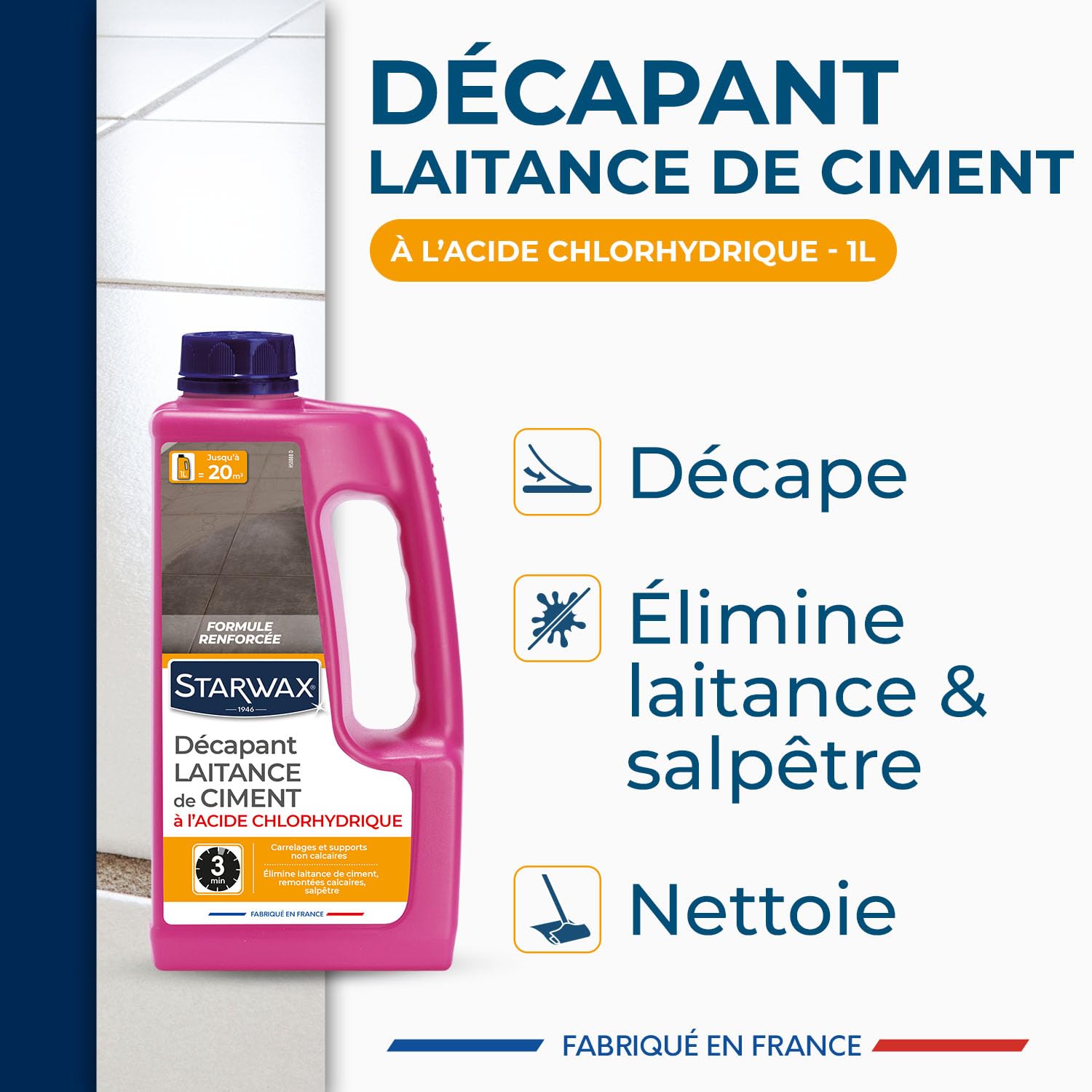 STARWAX Décapant Laitance de Ciment à l’Acide Chlorhydrique 1 L