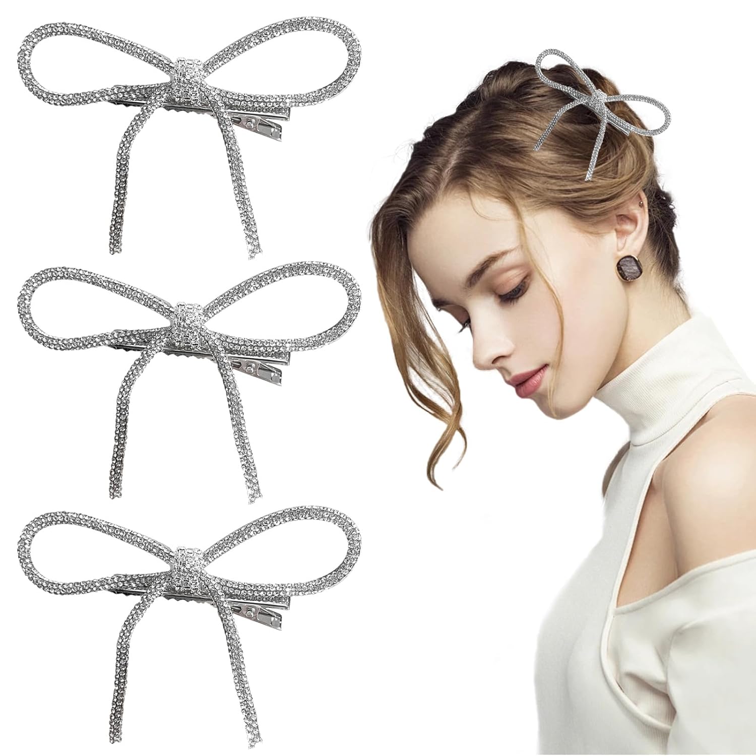 3 PCS Bow Hair Clips Rhinestone Metal Hairpin Non-Slip Crystal Barrettes Duckbill Bowknot Hair Accessories for Women Girls | Holiday Gifts | for Thin Hair | Wedding Hair Jewelry Bridal Hairpin 3 PCS Bow Hair Clips Rhinestone Metal Hairpin Non-Slip Crystal Barrettes Duckbill Bowknot Hair Accessories for Women Girls | Holiday Gifts | for Thin Hair | Wedding Hair Jewelry Bridal Hairpin