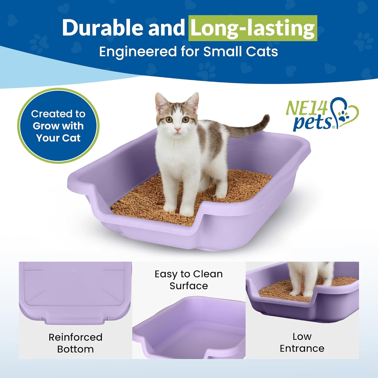 Kitty Go Here Small Size, Storybook Lavender Color, Durable & Pet Safe Kitty Litter Box, Low 3" Entry and Lots More Room for Your Cats Comfort, Made in USA
