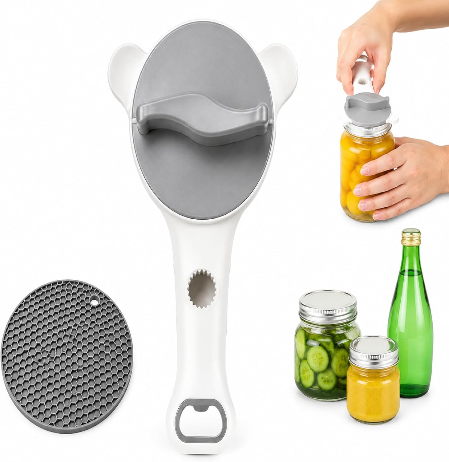 Can Opener Adjustable Manual,For Seniors Gripper Pad Jar Bottle
