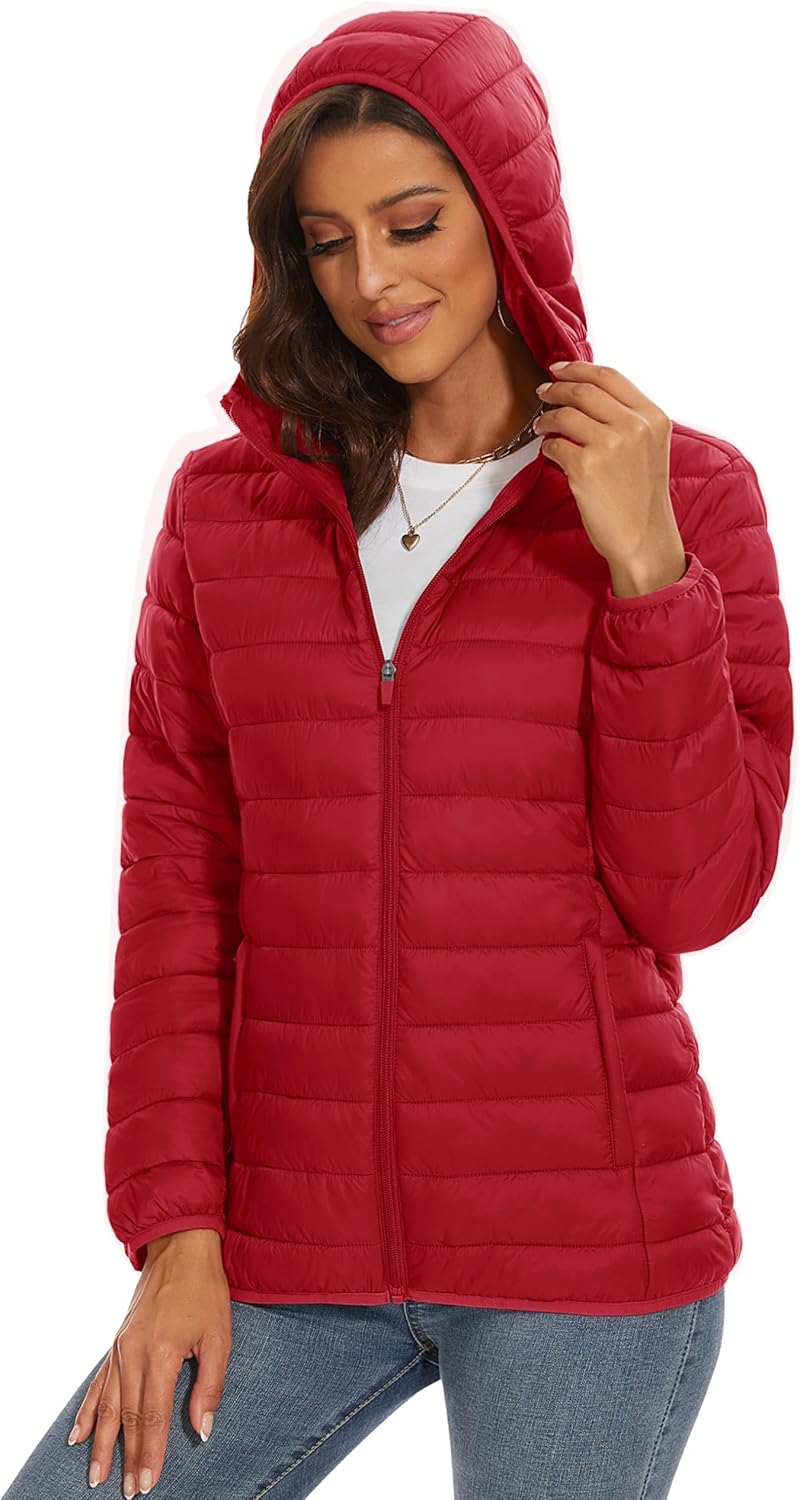 MAGCOMSEN Women's Hooded Puffer Jacket Lightweight Quilted Padded Coat 4 Pockets Zip-up Winter Warm Outerwear - Image 2