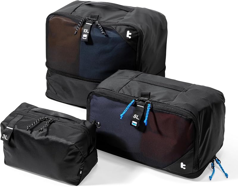 tomtoc 3 Set Packing Cubes for Travel, Compression Expandable Organizers | Odor-resistant Travel Bag Pouch for Backpack & Suitcase, Luggage Organizer Accessories for Travel Essentials Storage