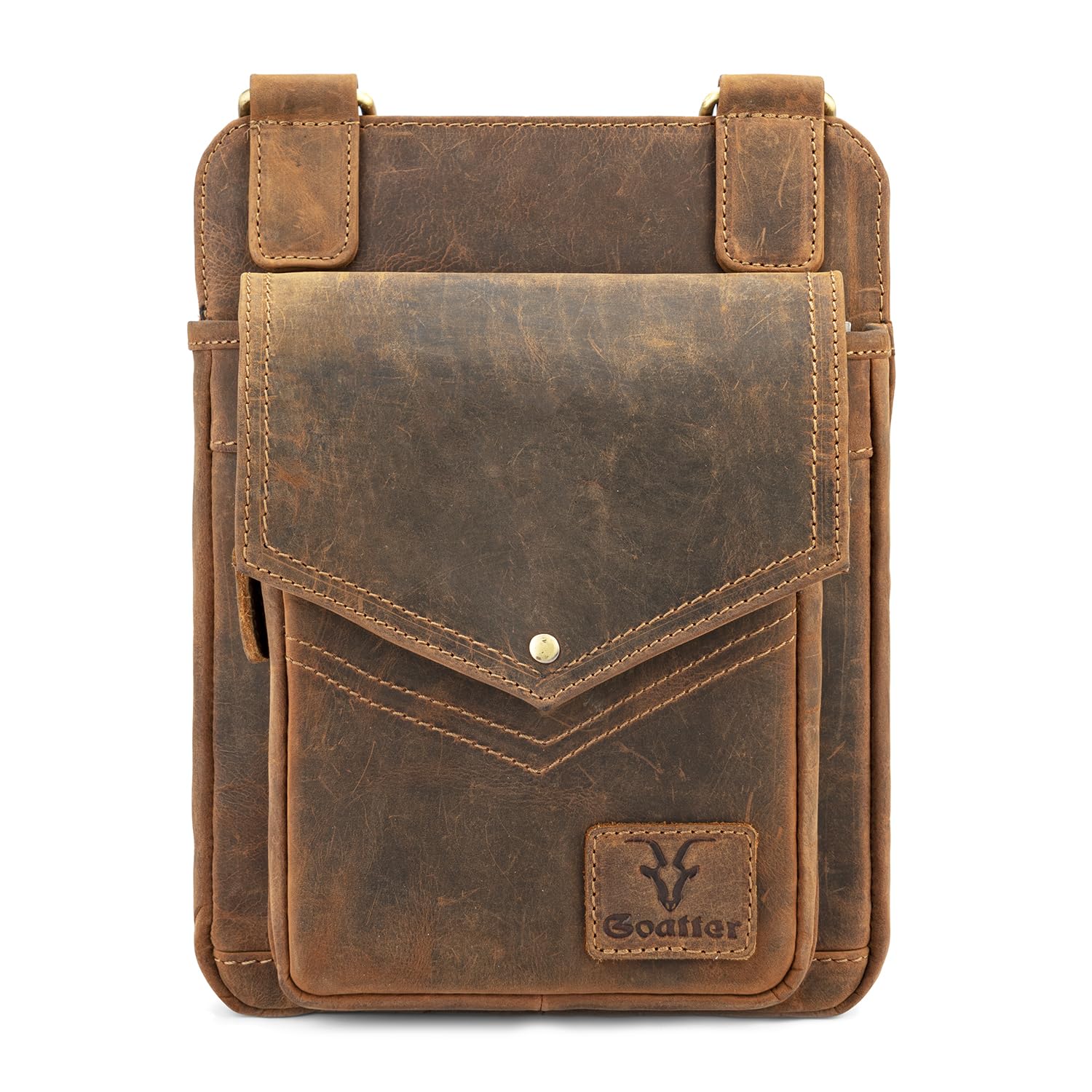 goatter Genuine Leather Messenger Sling Bag for Men – 11" Medium Size Multi-Pocket Travel Crossbody Satchel, Brown-picture-18