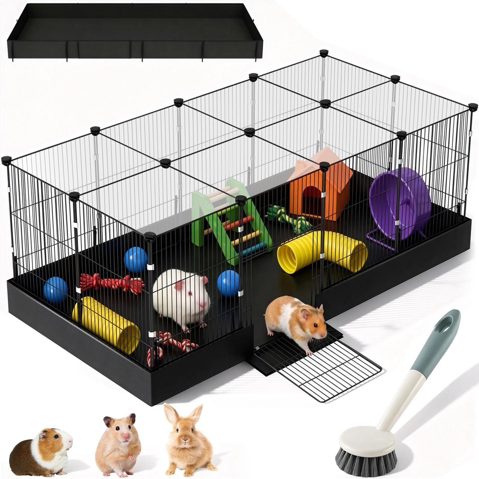 Enclos Lapin Interieur, Parc Lapin Enclos Cochon D'inde avec Couvercle et Revêtement de Sol Imperméable Cage pour Petits Animaux avec Triple Mesures de Sécurité Crochets en Un Clic,122CM x 60CM x 40CM