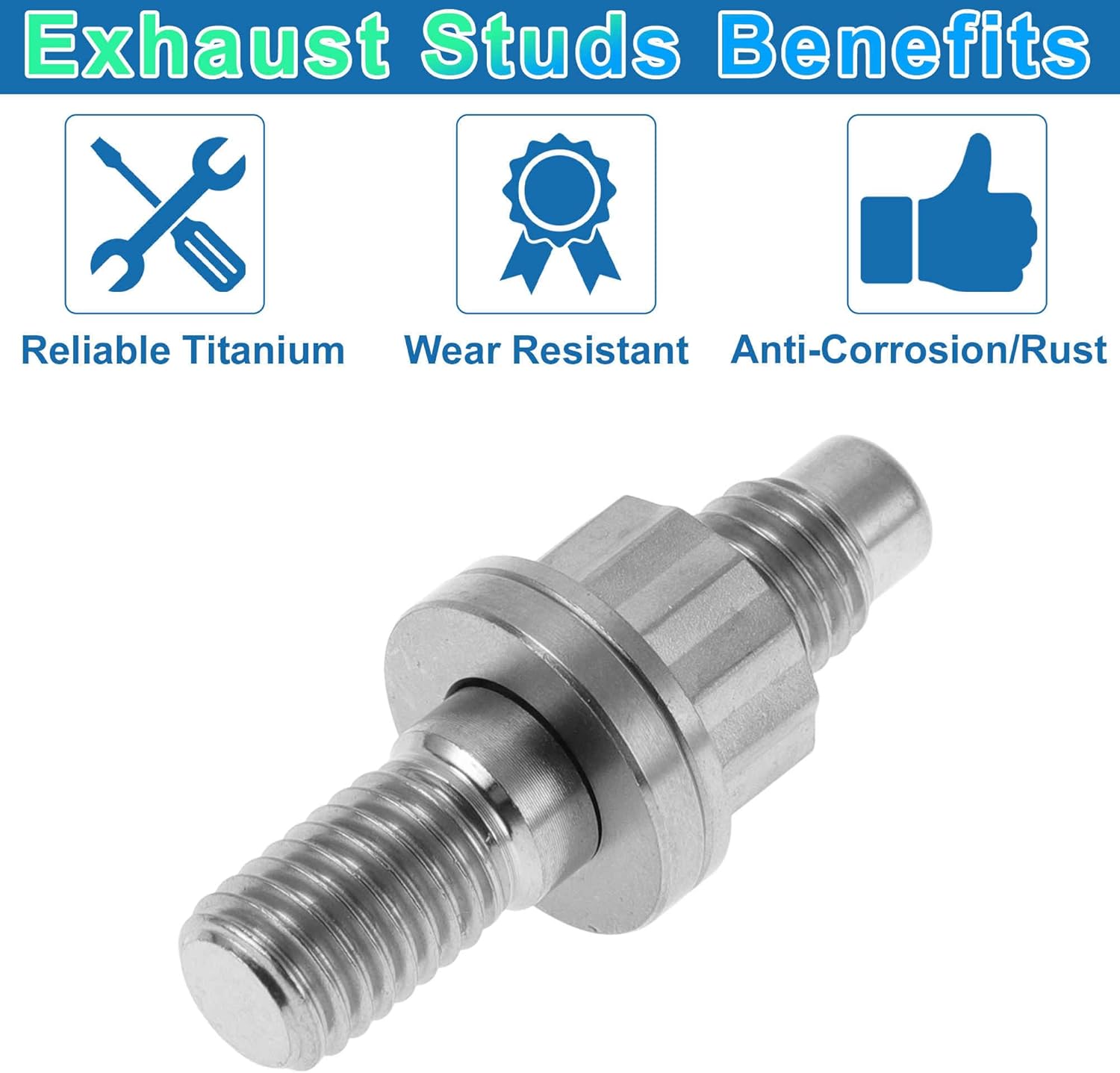 12 Set Titanium Alloy Exhaust Manifold Bolt M10x45mm Pitch 1.5 Exhaust Manifold Stud Kit Screws Nuts Washers Silver Tone