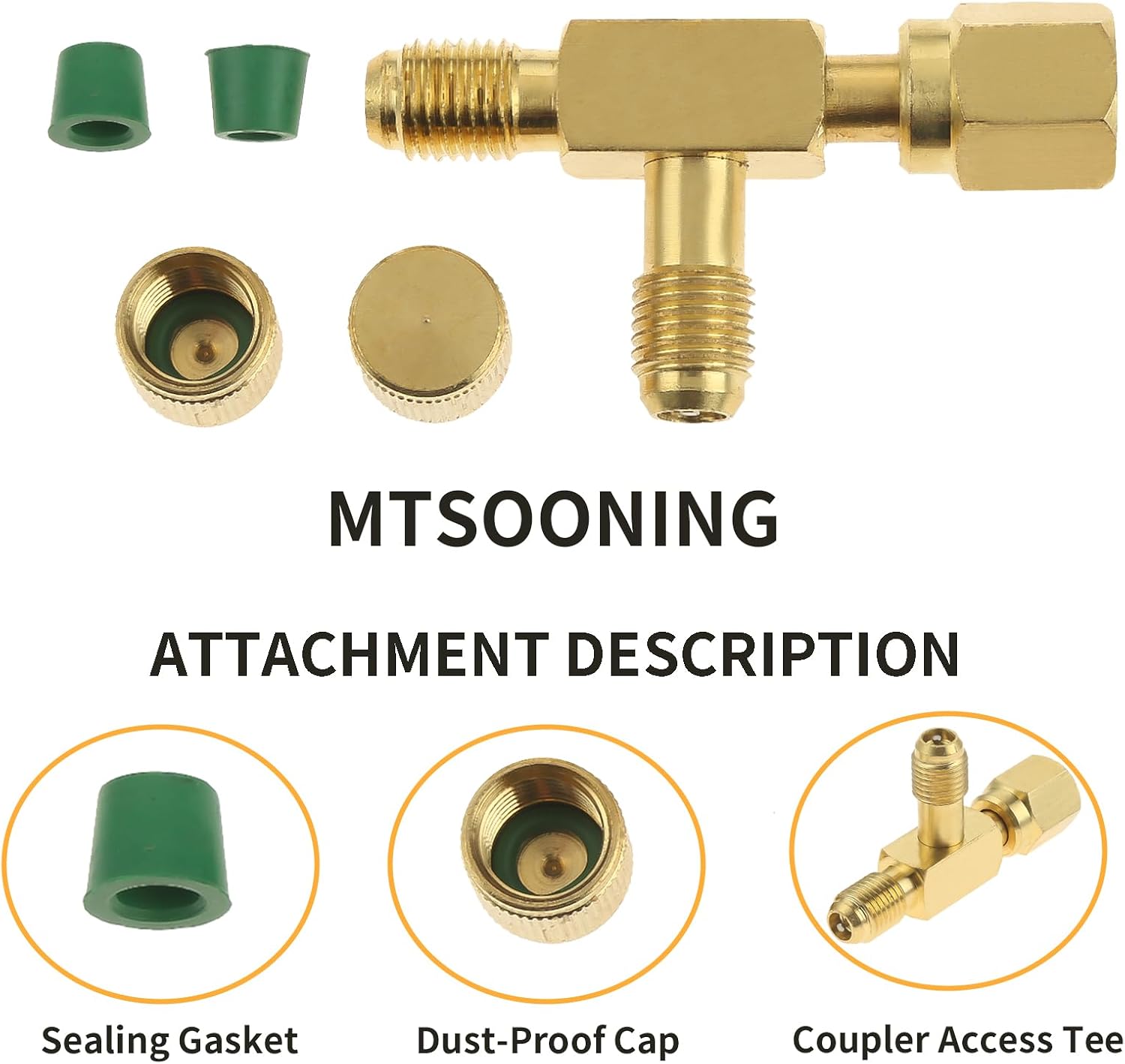 Quick Coupler Access Tee, 1/4 In Valves Core Tee Adapter with Swivel Connector, 1/4" F. Flare w/Depressor Tip x 1/4" M. Flare Access for Gauge Deep Vacuum Pump Manifold