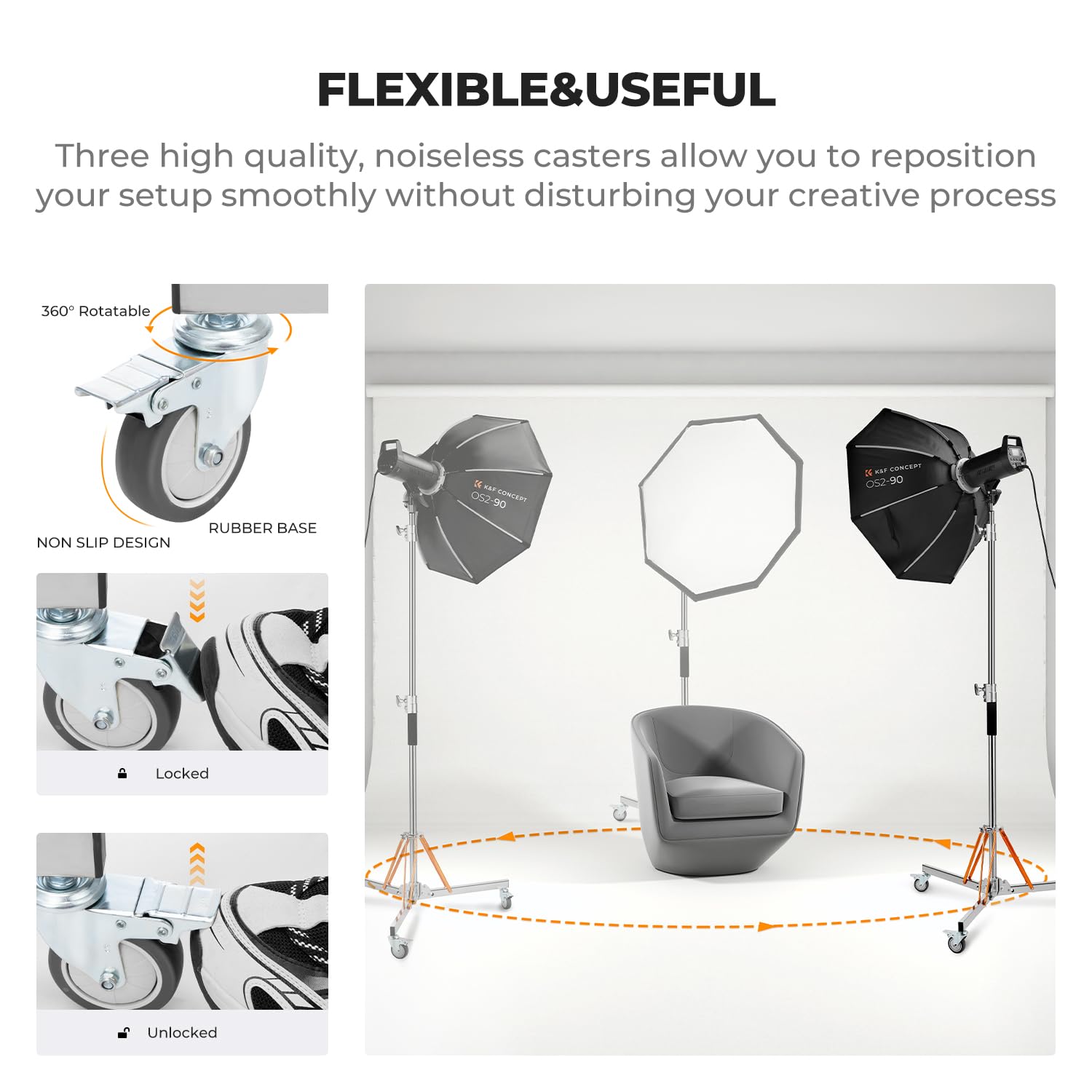 K&F CONCEPT Fotograficzny statyw świetlny z rolkami