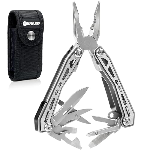 BIBURY Multitools BI2043, 17-in-1 Portable Multitool Foldable Spring-Loaded Pliers with Scissors, Can Opener & Screwdriver, Safety Locking EDC Tools for Camping Outdoor Activities Home Repair (Black)