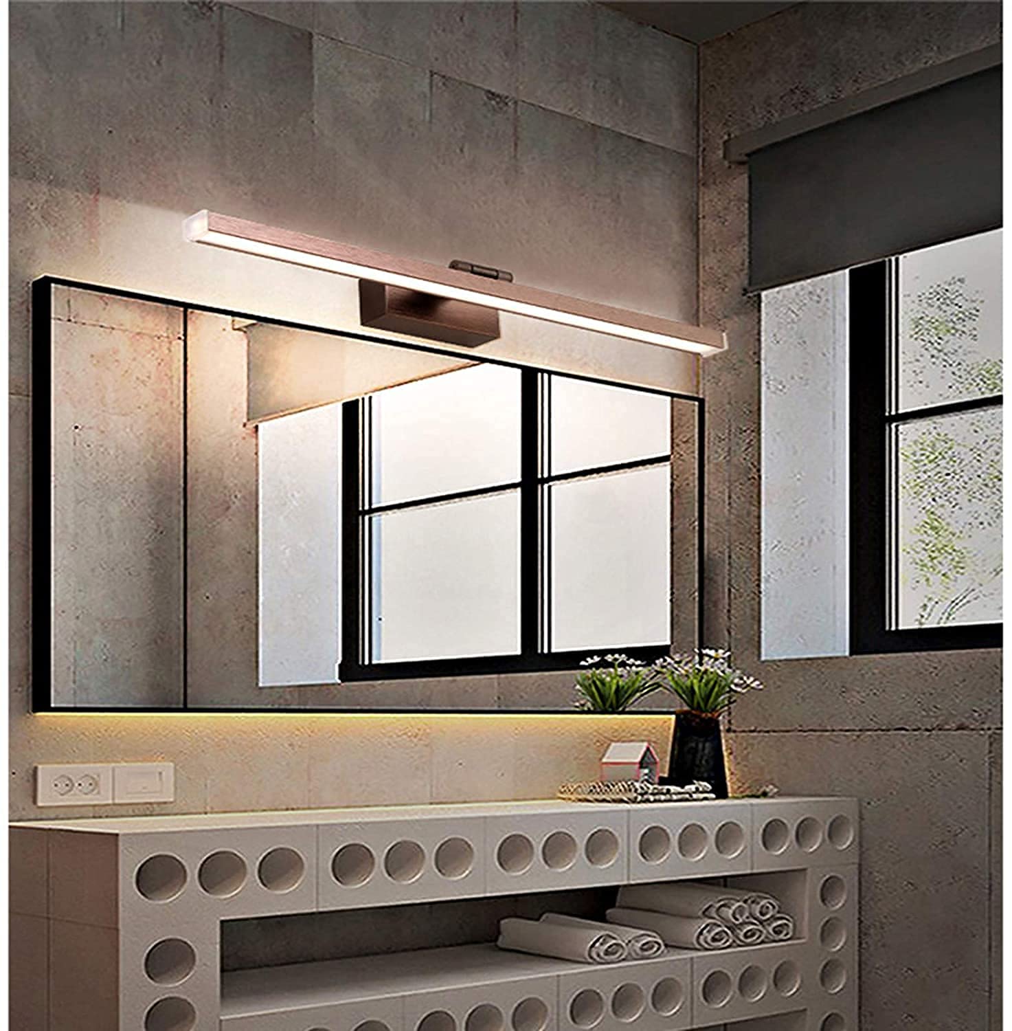 Lámpara de Espejo de baño Regulable con 3000 Luces LED para Armario, lámpara de Pared para Inodoro, Resistente al Agua, de Acero Inoxidable, luz Frontal para es(Plata 60cm)