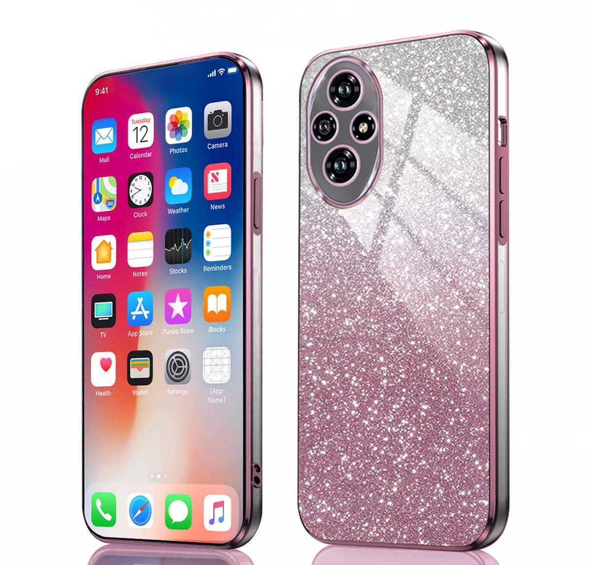 PEIYE Cover for Honor 200 - Shockproof Case in Soft Silicone, with Electroplastic Edge and Integrated Glitter Card, Case - Gradient Pink Honor 200 Gradient Pink