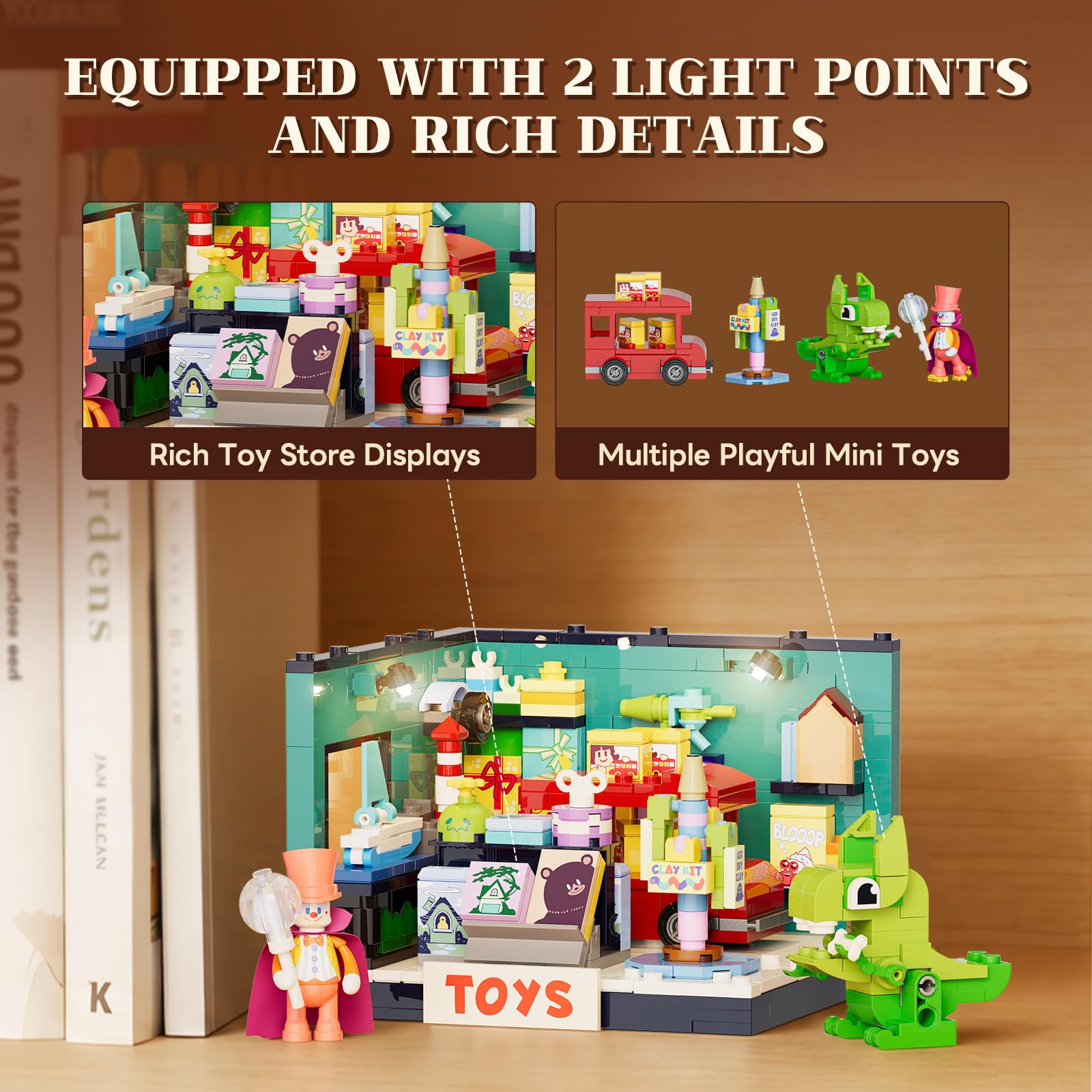 Lumibricks Negozio di giocattoli con illuminazione a LED, mini edificio modulare da costruire per adulti, kit di modellismo creativo da collezionare ed esporre, decorazione per scrivania e casa