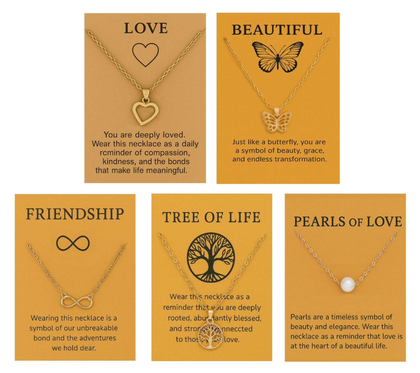 5 Pcs Combo Pendant Necklace Set for Women & Girls – Heart, Butterfly, Infinity, Life of Tree & Pearl Design – Stylish Fashion Jewelry Gifts for Girls