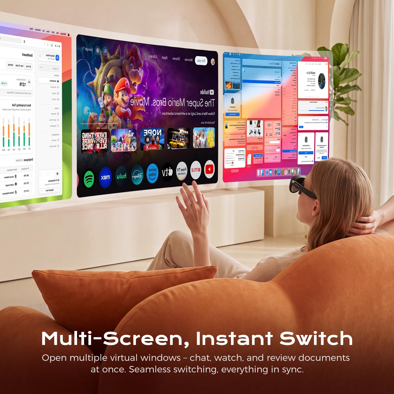 Okulary Ar/Xr Z PotróJnym Ekranem, Micro-Oled 1080p, Wirtualny Ekran 360 Cali, Inteligentne Okulary Ar Z Komputerem Przestrzennym, Okulary Do FilmóW I Gier Dla Kobiet I MężCzyzn