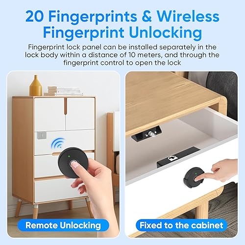 Miniatura 3 de Cerradura de gabinete con control remoto de huellas dactilares, desbloqueo remoto de huellas dactilares dentro de 32.8 ft, sin agujero, cerradura de