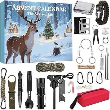 Survival Kit Advent Calendar for Men, Emergency Survival Tools Advent Calendar for Adult Teen, 24 Days Christmas Countdown 2026 Xmas Holiday Surprise Gifts for Outdoor