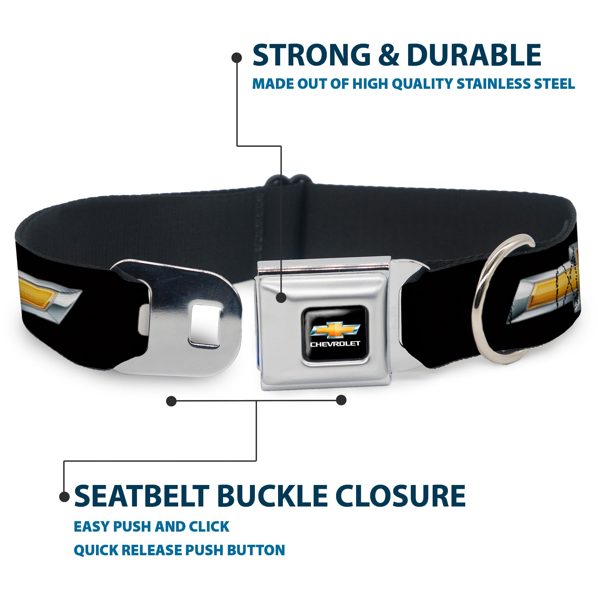 Buckle Down Chevy-Schleifen-Hundehalsband – Vollfarbdruck Schwarz/Gold, Verstellbar 22,9–38,1 Cm, Sicherheitsgurt-Schnalle