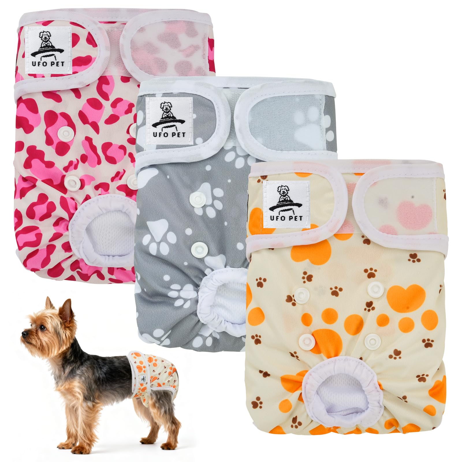 Pañales Perro Hembra Lavables S (3 Piezas), Pañales para Perros Hembra Reutilizables y Altamente Absorbentes, Pañal Perro Hembra con Botones Ajustables