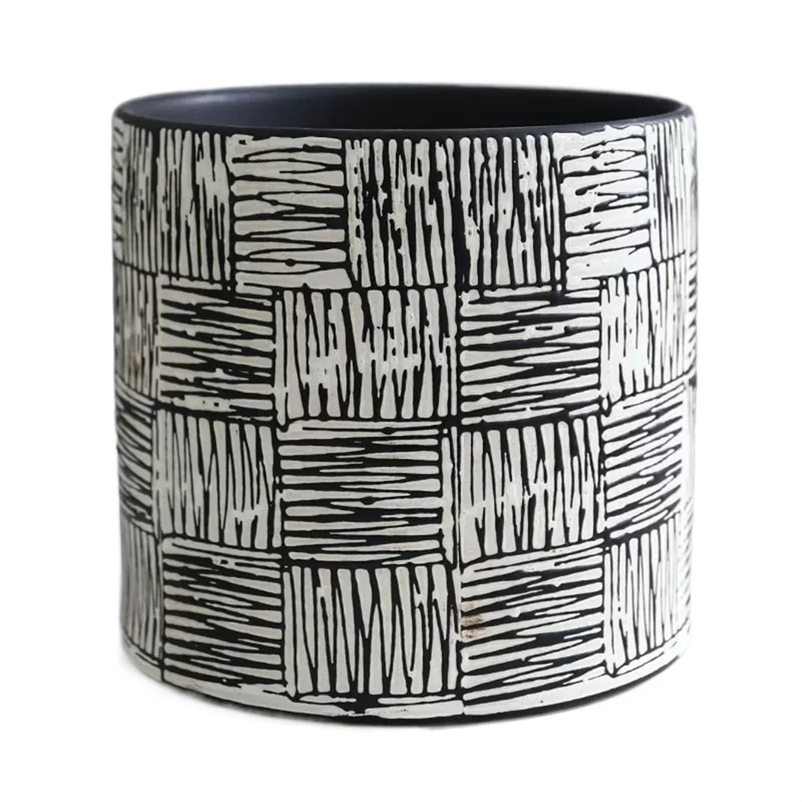Macetas decorativas Macetas Patrón de curva simple Macetas redondas y rectas Piso de cerámica Interior Jardineras grandes Fondo con orificios de drenaje Transpirable Maceta de para plantas(Negro,Peque
