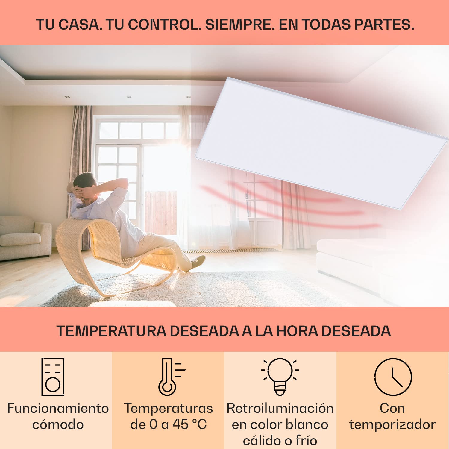 Klarstein Radiador Electrico Bajo Consumo con Panel de Infrarrojos, 700W para Casa, Estufa Portátil Mando a Distancia, Detección Ventanas Abiertas, Calefactor Baño con Termostato Techo y Pared, IP44