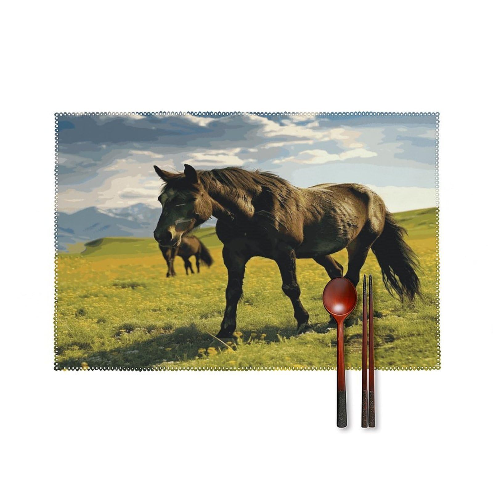 Fekiloot Style Grazing Wild Horses Placemats Set Of 6,Table Mat
