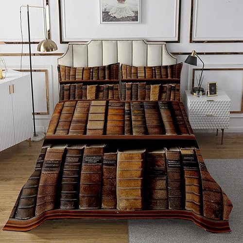 Miniatura 10 de Erosebridal Juego de edredón retro de biblioteca individual, regalo para amantes de los libros, juego de ropa de cama de libros literarios, juego de