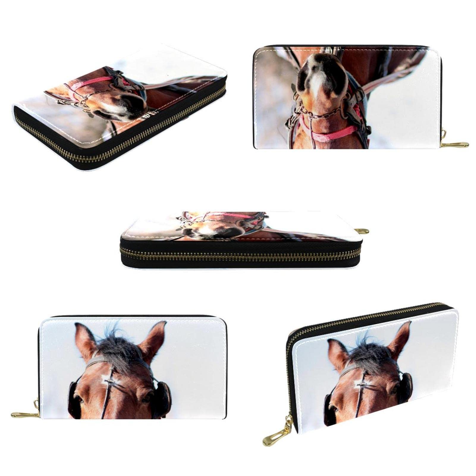 Cartera larga de piel con cremallera para foto de caballo, Varios colores, 20.5x2.5x11.5cm/8.07x1x4.53 in, Classic