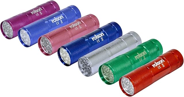 Rolson 61693 9 LED Aluminium Torch, Assorted Colours