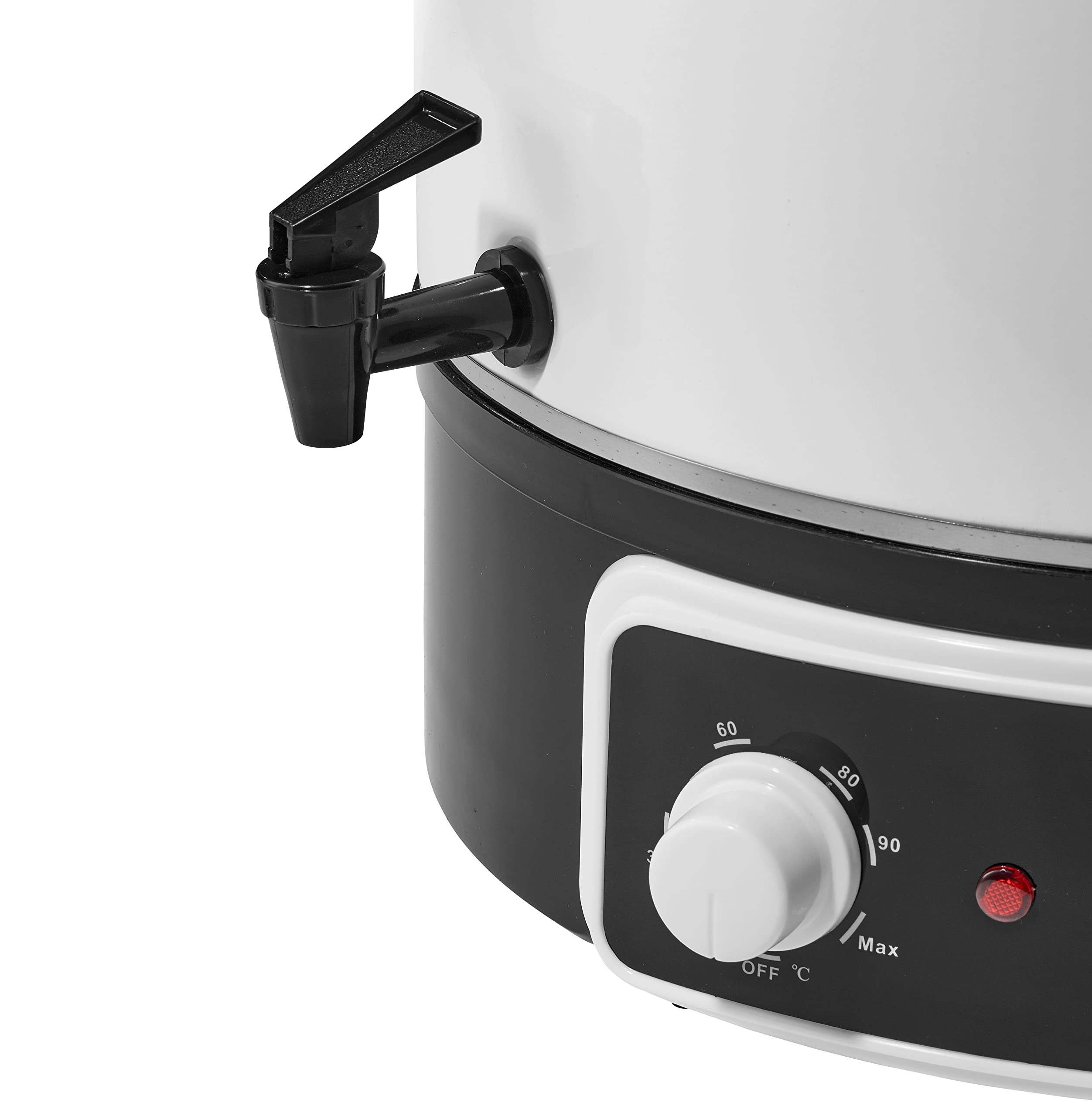 Weihnachtsmarkt Gastro Einkochautomat für Einkochen und Heißgetränke mit Zapfhahn, 25 Liter, 1800 Watt, Emailie, geschlossener Boden, Ablaufhahn, weiß, Designed in Düsseldorf