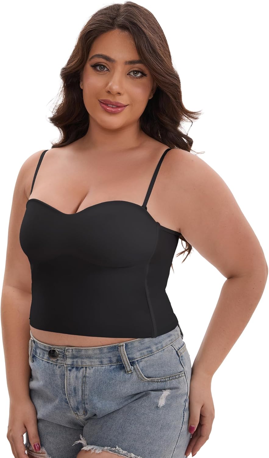 Allegra K Plus Size Camisole Tank Tops for Women Spaghetti Straps Wireless Padded Undershirts Sweetheart Neck Lingerie - Image 4