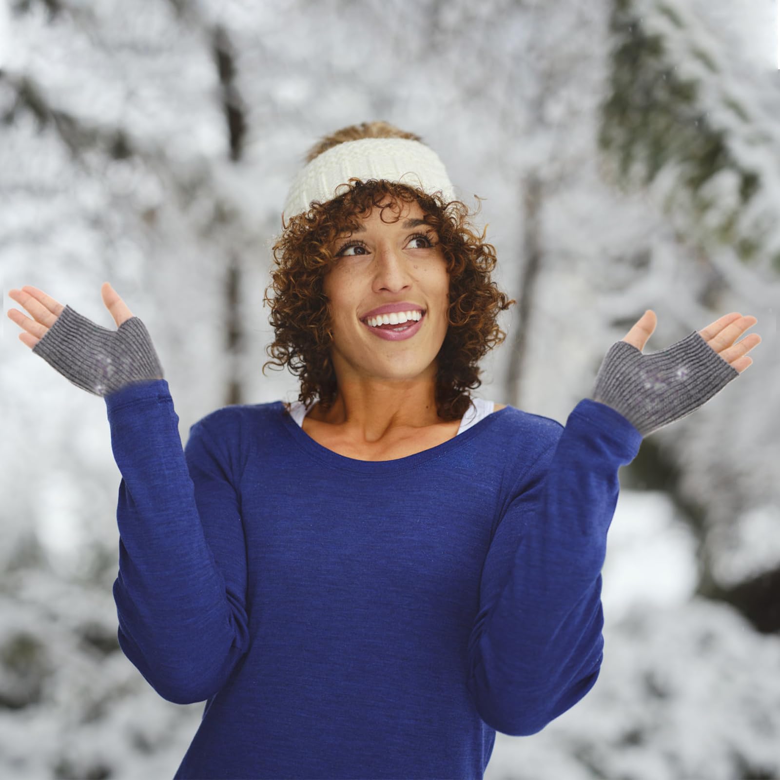 Eorbow 2 Packs Long Fingerless Gloves, Wool Blended Knitted Arm Warmers, Stretchy Over-elbow Length Arm Sleeves for Women Fashion, Cosplay Accessories, Black and Gray