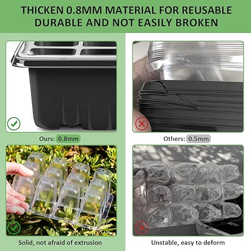 Miniatura 3 de YAUNGEL Bandejas de inicio de semillas, paquete de 12 bandejas de semillas gruesas de 144 células con cúpula de humedad, tapas transparentes,